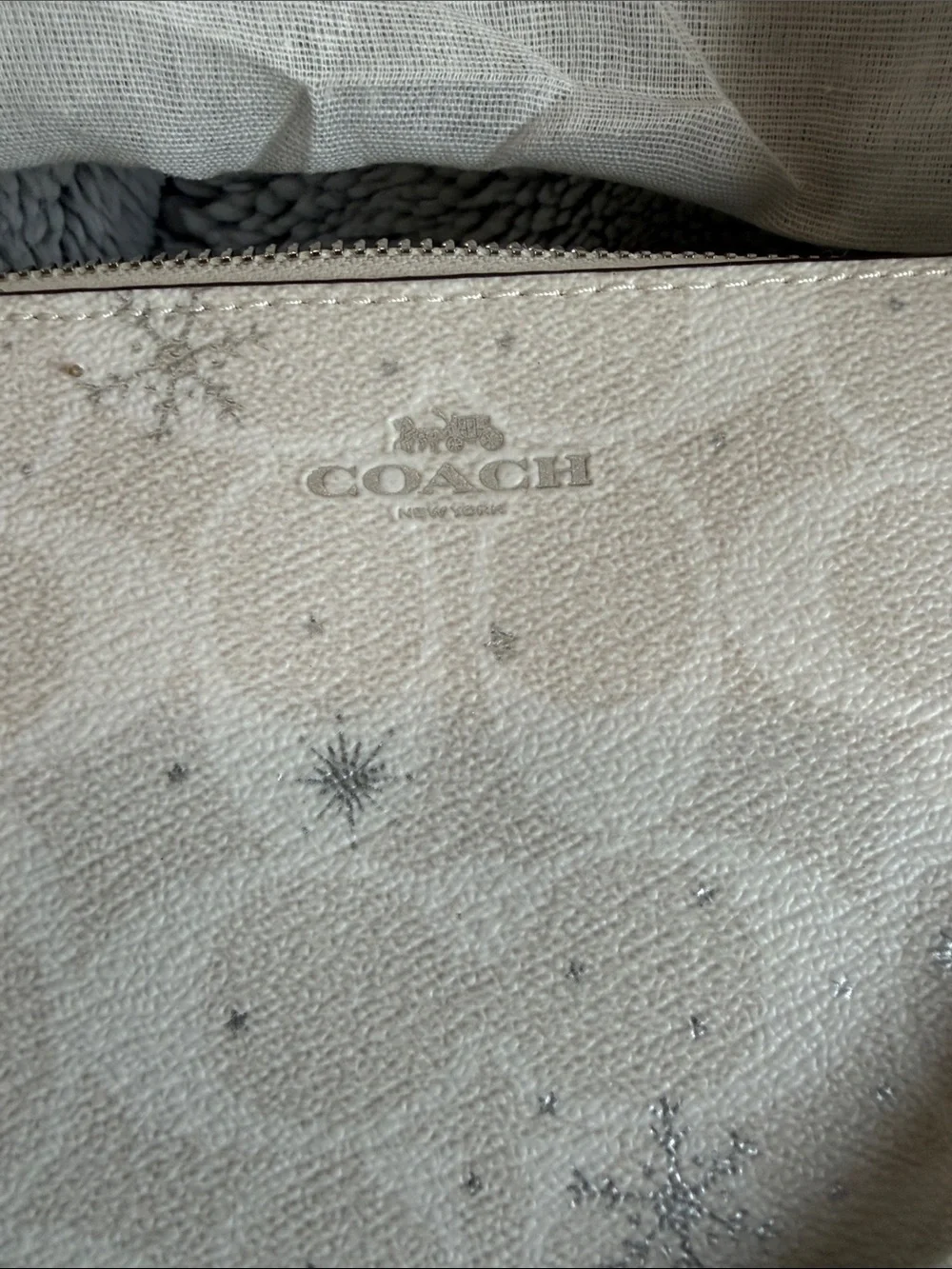 Coach LTD Cream Signature Wristlet with Snowflake Design